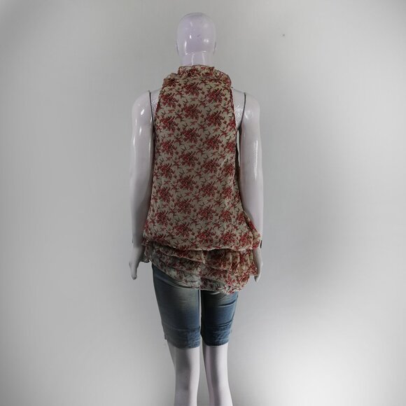 Apricot Ruffle Neck Floral Tank Top Boho Summer Chic - Picture 3 of 5
